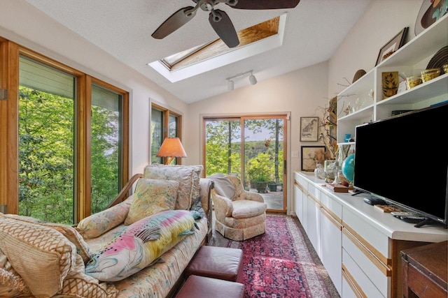 232 Hollingsworth Cove Rd, Monteagle, TN 37356 - living room with a skylight, ceiling fan, lofted ceiling, and healthy amount of natural light