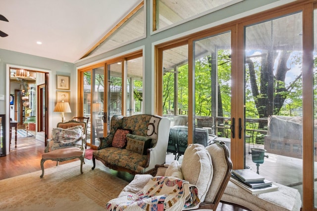 232 Hollingsworth Cove Rd, Monteagle, TN 37356 - sunroom / solarium with vaulted ceiling, wood finished floors, and french doors