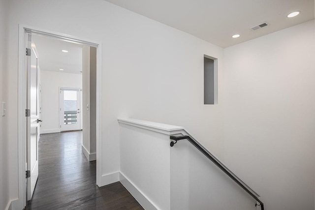 206 Ben Allen Rd Unit 5, Nashville, TN 37207 - hallway with an upstairs landing, dark wood-style flooring, and recessed lighting