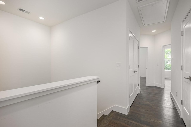 206 Ben Allen Rd Unit 5, Nashville, TN 37207 - hallway featuring attic access, dark wood-style flooring, recessed lighting, and an upstairs landing