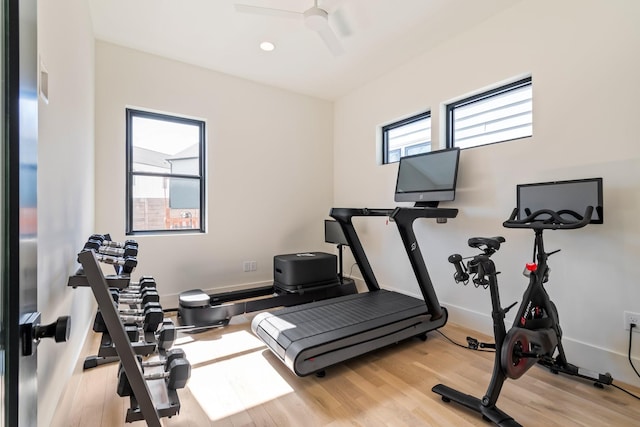 1209 Noelton Ave, Nashville, TN 37215 - exercise room with light wood-style flooring, ceiling fan, and recessed lighting