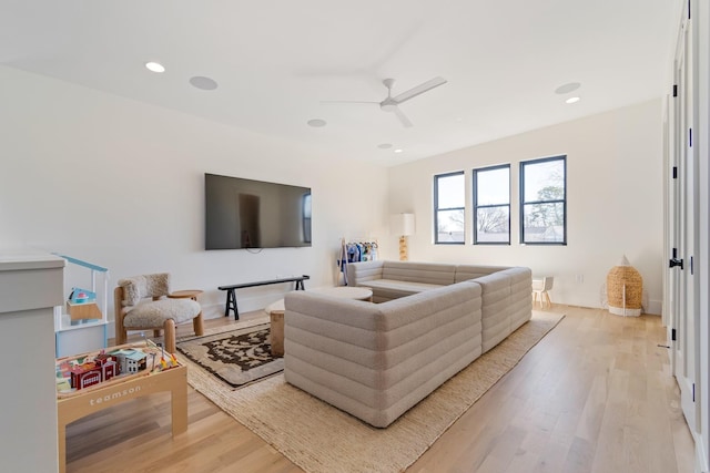 1209 Noelton Ave, Nashville, TN 37215 - living area featuring light wood finished floors, ceiling fan, and recessed lighting
