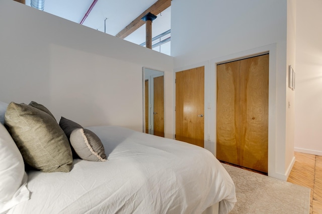 1350 Rosa L Parks Blvd Unit 365, Nashville, TN 37208 - bedroom with a high ceiling, multiple closets, and wood finished floors
