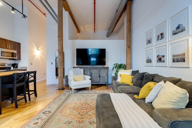 1350 Rosa L Parks Blvd Unit 365, Nashville, TN 37208 - living room featuring light wood finished floors and beam ceiling