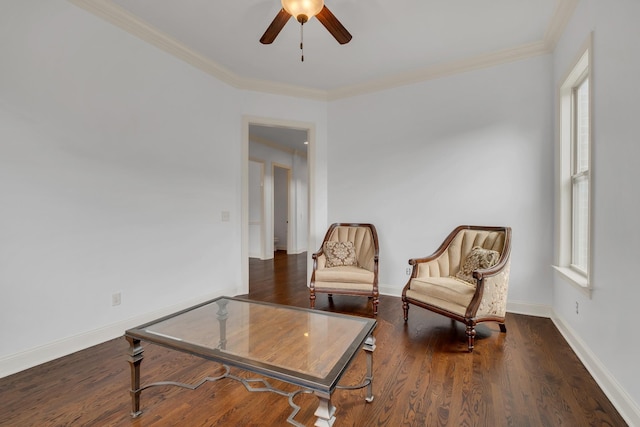 438 Truman Rd, Franklin, TN 37064 - sitting room featuring a ceiling fan, ornamental molding, and wood finished floors