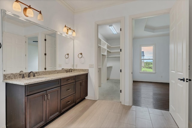 438 Truman Rd, Franklin, TN 37064 - full bathroom featuring double vanity, crown molding, and a spacious closet
