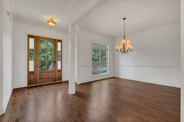 438 Truman Rd, Franklin, TN 37064 - entryway featuring healthy amount of natural light, crown molding, a chandelier, and dark wood-style floors