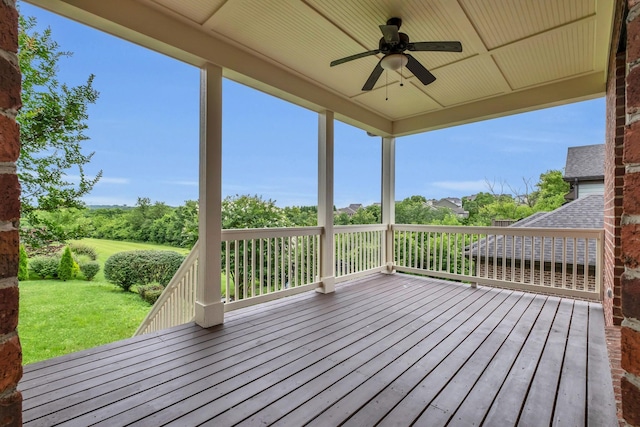 438 Truman Rd, Franklin, TN 37064 - wooden deck featuring a ceiling fan and a yard