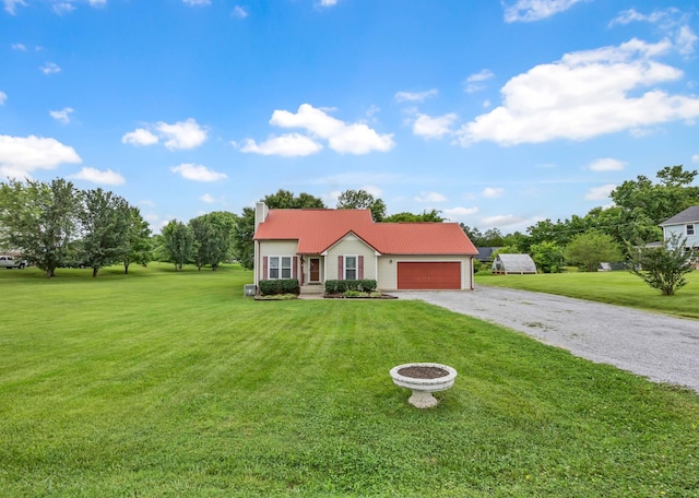 110 Sandis Ln, Palmyra, TN 37142 - ranch-style house featuring gravel driveway, an attached garage, a front yard, and a metal roof