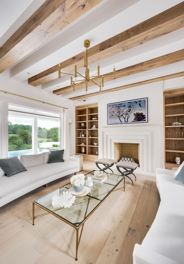1713 Reflection Ln, Brentwood, TN 37027 - living area with beamed ceiling, wood finished floors, and built in features