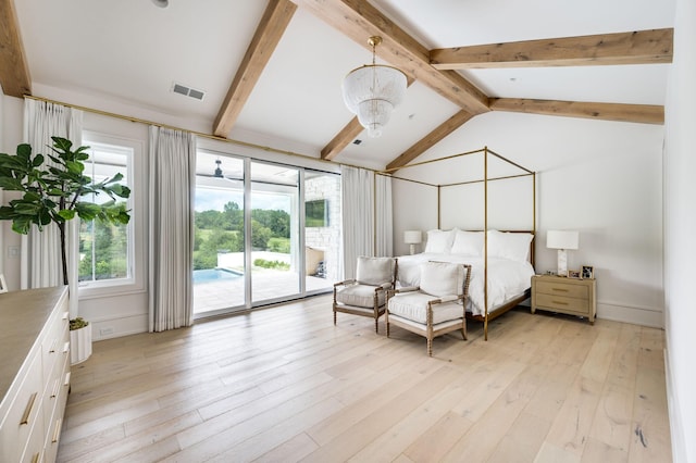 1713 Reflection Ln, Brentwood, TN 37027 - bedroom featuring access to outside, light wood finished floors, and a chandelier