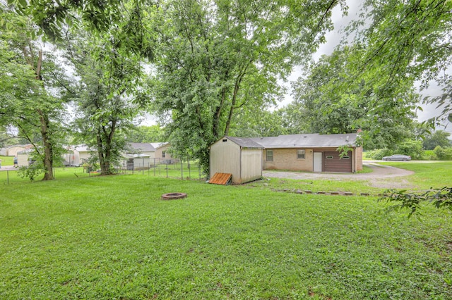 131 Clauson Dr, Columbia, TN 38401 - view of yard with a shed and a fire pit
