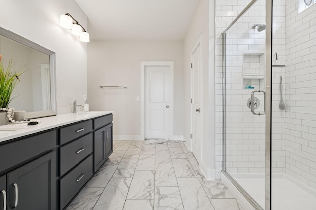 3737 Felipe Way, Murfreesboro, TN 37129 - bathroom featuring marble finish floors, a stall shower, and double vanity