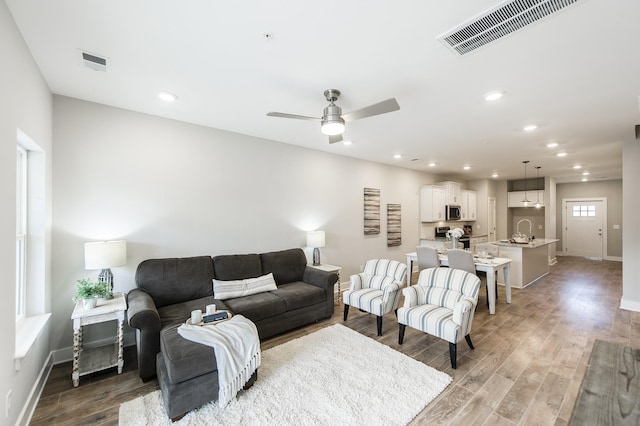 1144 Lock 4 Rd Unit B-4, Gallatin, TN 37066 - living area with light wood-style flooring, ceiling fan, and recessed lighting