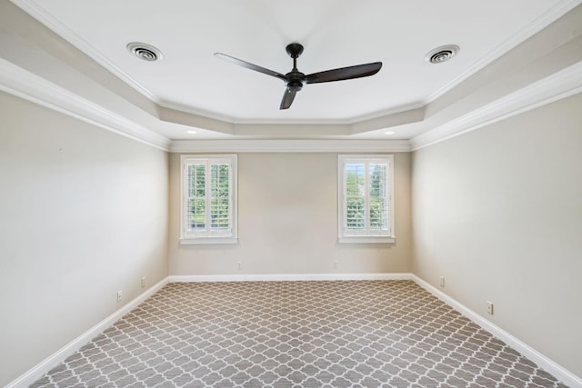 1524 Gordon Petty Dr, Brentwood, TN 37027 - carpeted empty room featuring a raised ceiling, a ceiling fan, and ornamental molding
