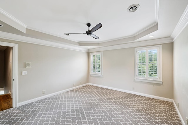 1524 Gordon Petty Dr, Brentwood, TN 37027 - carpeted empty room featuring a tray ceiling, healthy amount of natural light, a ceiling fan, crown molding, and recessed lighting