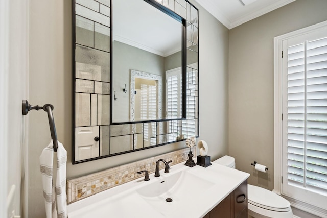1524 Gordon Petty Dr, Brentwood, TN 37027 - bathroom featuring healthy amount of natural light, vanity, ornamental molding, and decorative backsplash