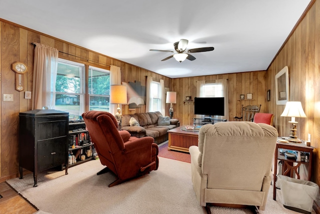 105 Plain View Dr, Estill Springs, TN 37330 - living room featuring wooden walls and ceiling fan