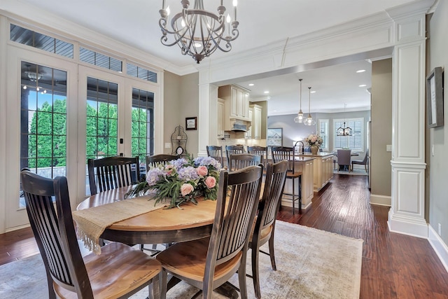 2811 Craythorne Dr, Murfreesboro, TN 37129 - dining room with a chandelier, ornamental molding, dark wood-style floors, and recessed lighting