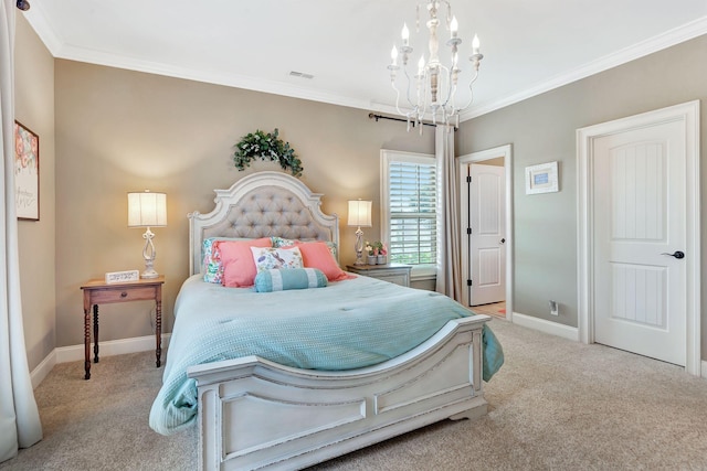 2811 Craythorne Dr, Murfreesboro, TN 37129 - bedroom with light carpet, a chandelier, and ornamental molding