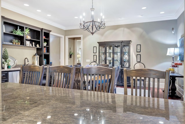 2811 Craythorne Dr, Murfreesboro, TN 37129 - dining area with a chandelier, ornamental molding, and recessed lighting