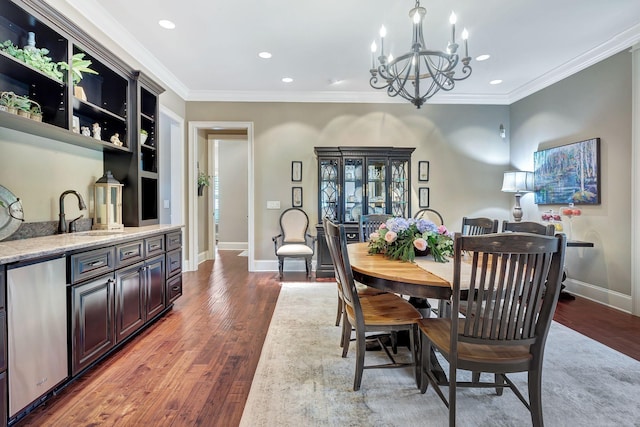 2811 Craythorne Dr, Murfreesboro, TN 37129 - dining room with a chandelier, recessed lighting, crown molding, and wood finished floors