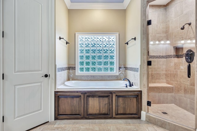 2811 Craythorne Dr, Murfreesboro, TN 37129 - full bathroom with a garden tub, a stall shower, and crown molding