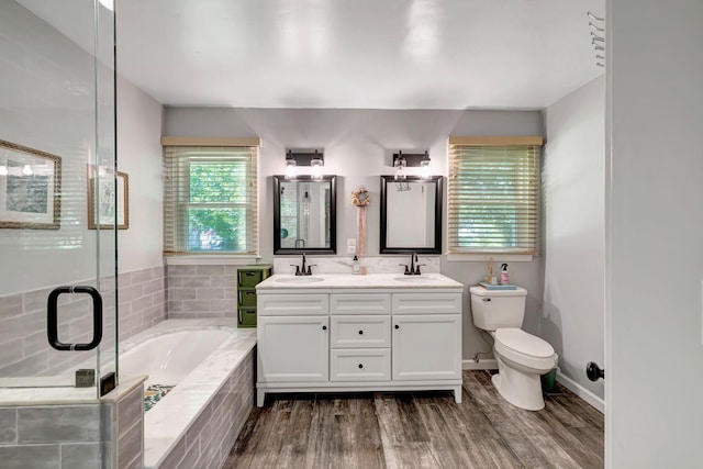 1519 Graybar Ln, Murfreesboro, TN 37129 - full bathroom featuring double vanity, a garden tub, a shower stall, and wood finished floors