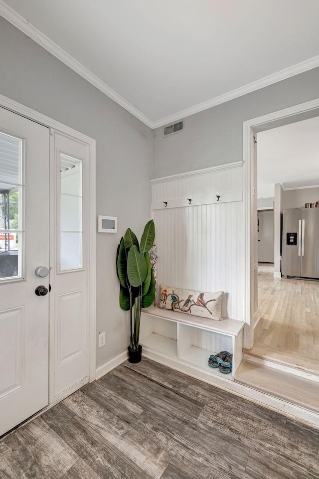 1519 Graybar Ln, Murfreesboro, TN 37129 - mudroom with wood finished floors and ornamental molding