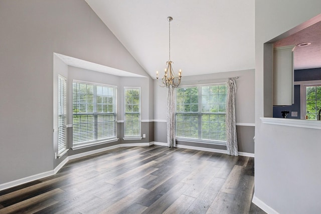 7607 Birdsong Ct, Fairview, TN 37062 - unfurnished dining area with wood finished floors, a chandelier, and high vaulted ceiling