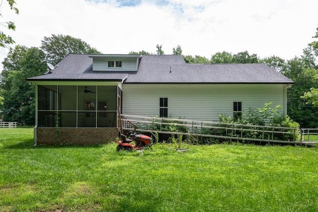 4486 Beards Chapel Rd, Springfield, TN 37172 - rear view of house featuring a sunroom and ceiling fan