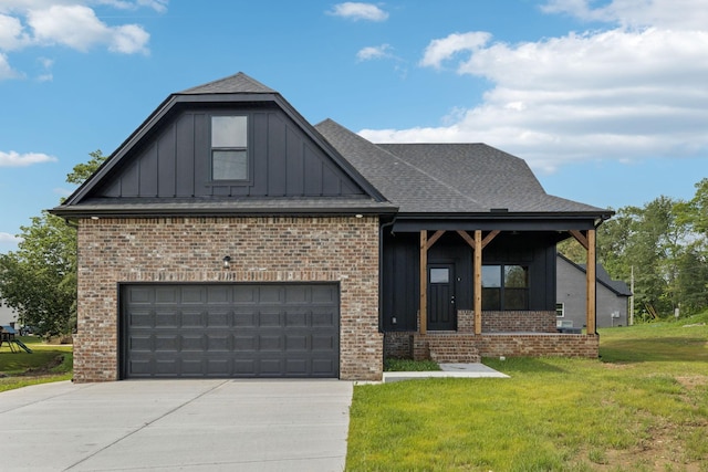 578 Oak Glen Dr, Smithville, TN 37166 - craftsman-style house featuring board and batten siding, concrete driveway, a front yard, and brick siding