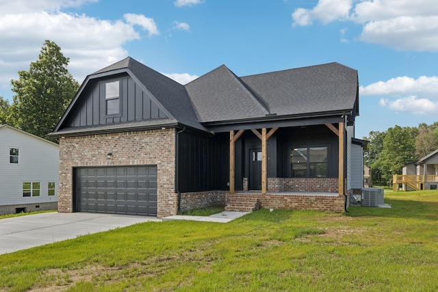 578 Oak Glen Dr, Smithville, TN 37166 - view of front facade with board and batten siding, a front yard, brick siding, and concrete driveway