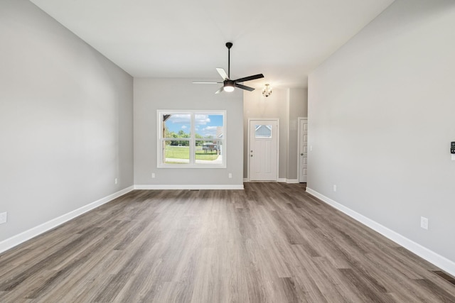 578 Oak Glen Dr, Smithville, TN 37166 - unfurnished living room featuring a ceiling fan and wood finished floors