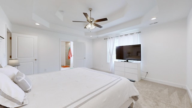 220 Young Ln, Pleasant View, TN 37146 - bedroom featuring recessed lighting, a raised ceiling, carpet floors, and ceiling fan