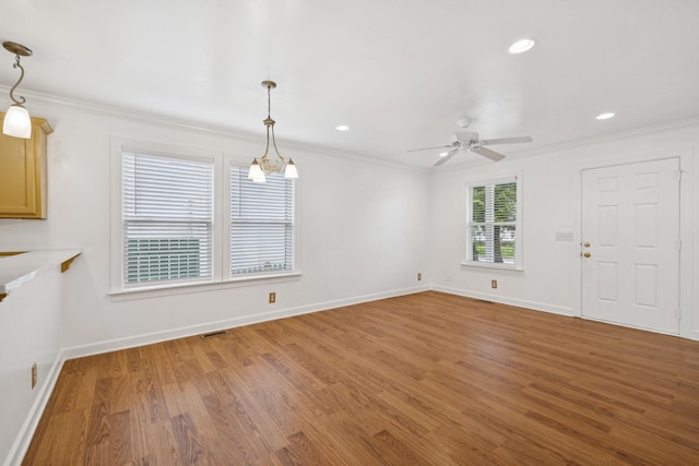 354 9th Ave N, Franklin, TN 37064 - foyer with ceiling fan, light wood finished floors, crown molding, recessed lighting, and a chandelier