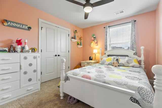 5308 Abbottswood Dr, Smyrna, TN 37167 - bedroom featuring light colored carpet, a closet, and ceiling fan