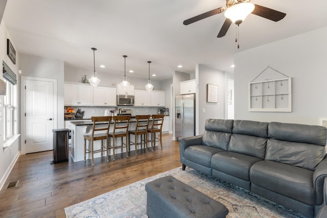 5308 Abbottswood Dr, Smyrna, TN 37167 - living room featuring recessed lighting, dark wood-style flooring, and ceiling fan