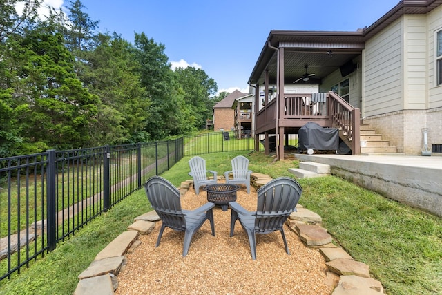 5308 Abbottswood Dr, Smyrna, TN 37167 - view of yard with a ceiling fan, a fire pit, and stairs