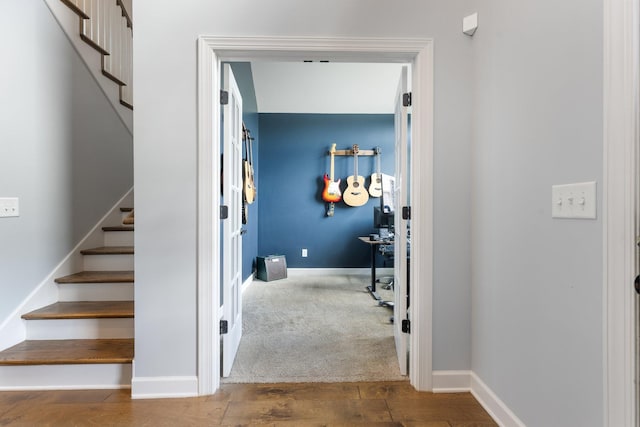5308 Abbottswood Dr, Smyrna, TN 37167 - hallway with stairs and wood finished floors