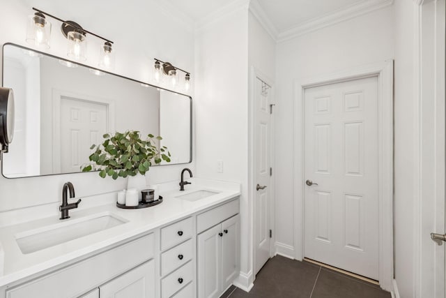 311 Wandering Cir, Franklin, TN 37067 - bathroom featuring double vanity, crown molding, and tile patterned floors