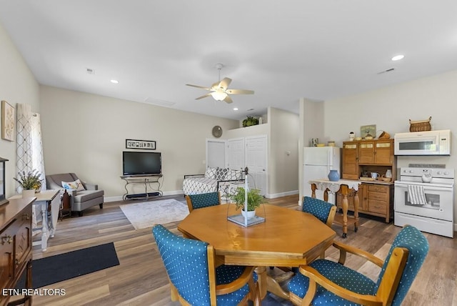 2091 Wesley Chapel Rd, Pikeville, TN 37367 - dining area with ceiling fan, light wood-type flooring, and recessed lighting