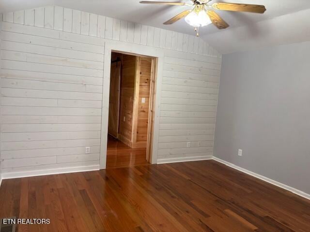 337 Bellview Rd, Pikeville, TN 37367 - spare room with a ceiling fan, wooden walls, wood finished floors, and lofted ceiling
