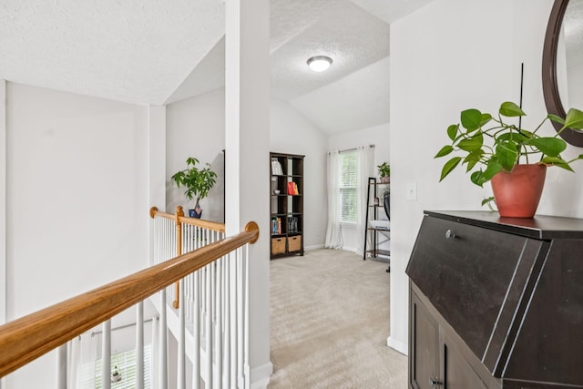 1443 Bern Dr, Spring Hill, TN 37174 - hall with light carpet, vaulted ceiling, and a textured ceiling