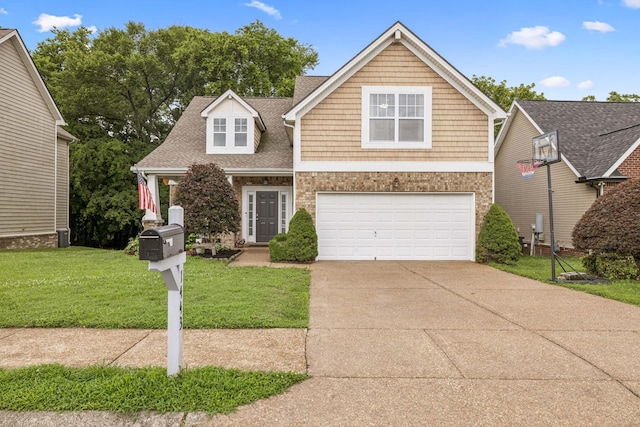 1443 Bern Dr, Spring Hill, TN 37174 - view of front of home featuring concrete driveway, an attached garage, a front lawn, and a shingled roof