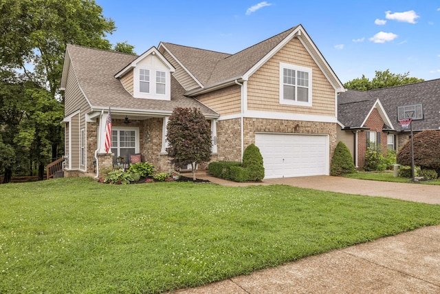 1443 Bern Dr, Spring Hill, TN 37174 - craftsman house with a garage, concrete driveway, a front lawn, a porch, and a shingled roof
