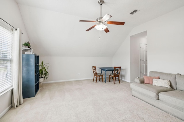 1443 Bern Dr, Spring Hill, TN 37174 - carpeted living room with lofted ceiling and a ceiling fan