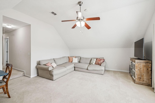 1443 Bern Dr, Spring Hill, TN 37174 - living area featuring attic access, lofted ceiling, light colored carpet, and a ceiling fan