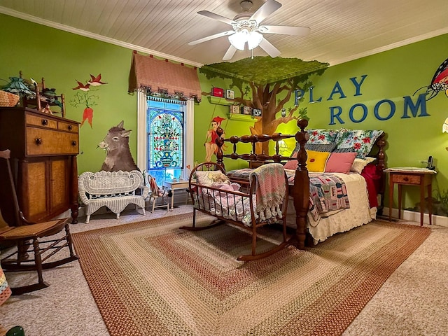 4929 Snow Creek Rd, Santa Fe, TN 38482 - carpeted bedroom featuring crown molding and a ceiling fan