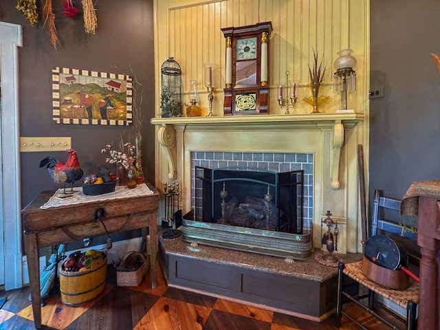 4929 Snow Creek Rd, Santa Fe, TN 38482 - detailed view of a tile fireplace and wood finished floors